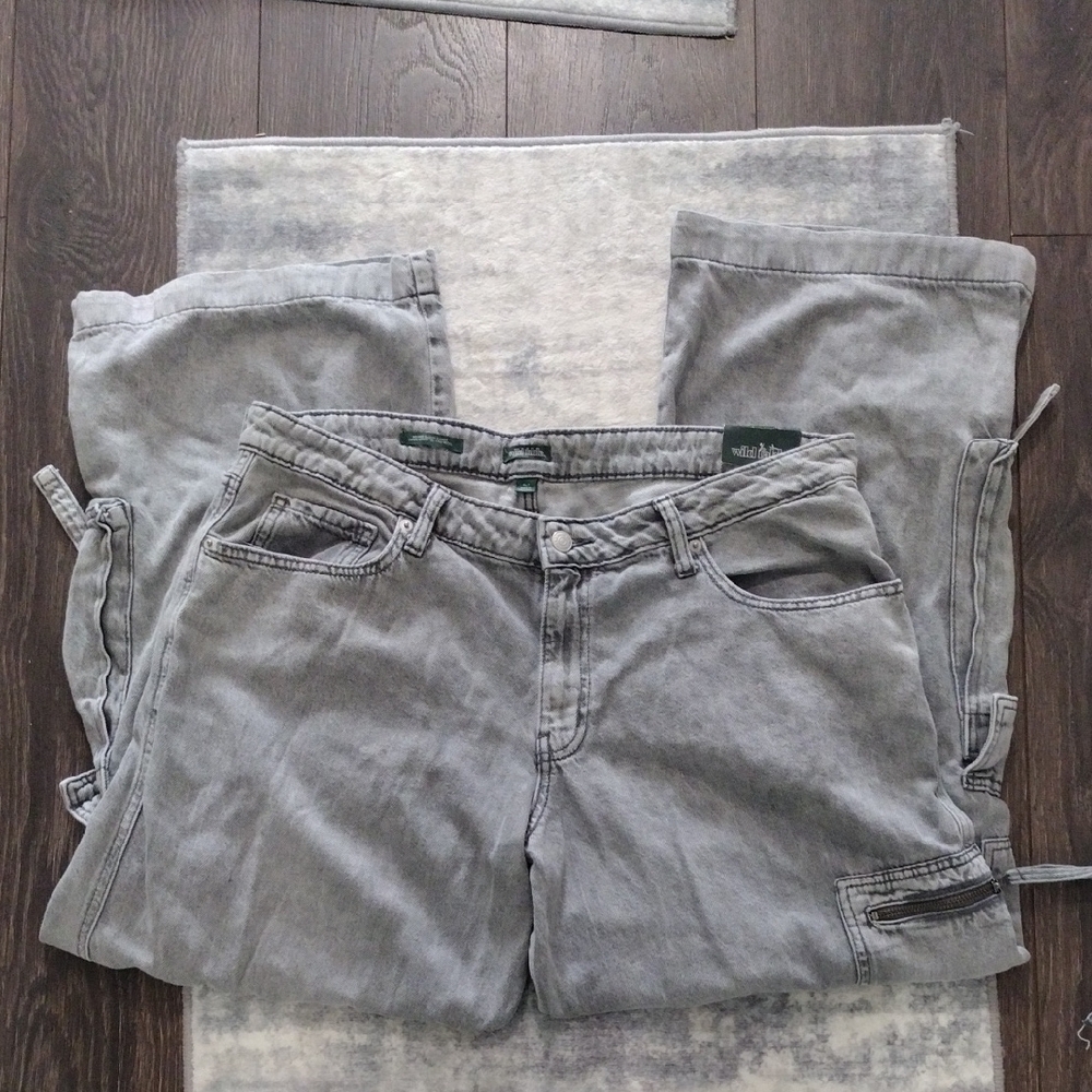 Women's Gray Cargo Jeans Mide Rise - Picture 5 of 6